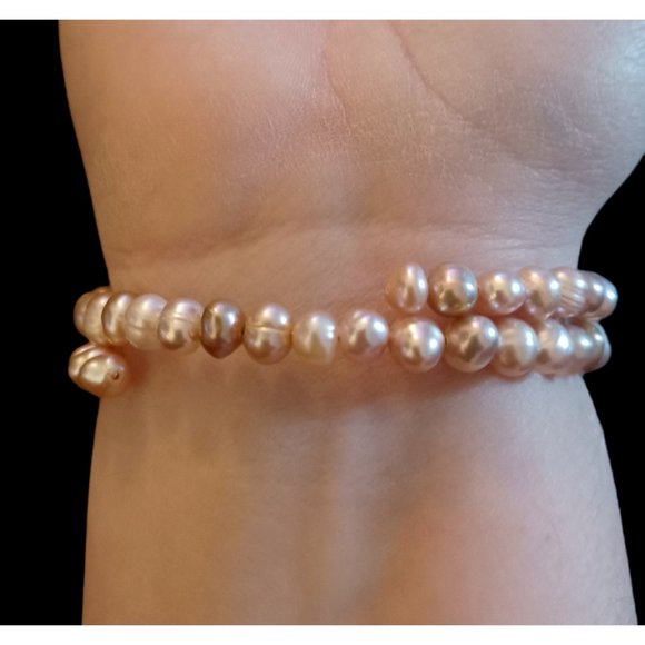 Natural Pink Pearl Wire Wrap OSFM Bracelet - Picture 3 of 5